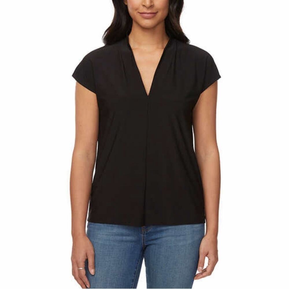 Buffalo Ladies' V-Neck Short Sleeve Black Blouse Size L